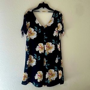 Blue slit short sleeve, formal floral dress. Only wore once.